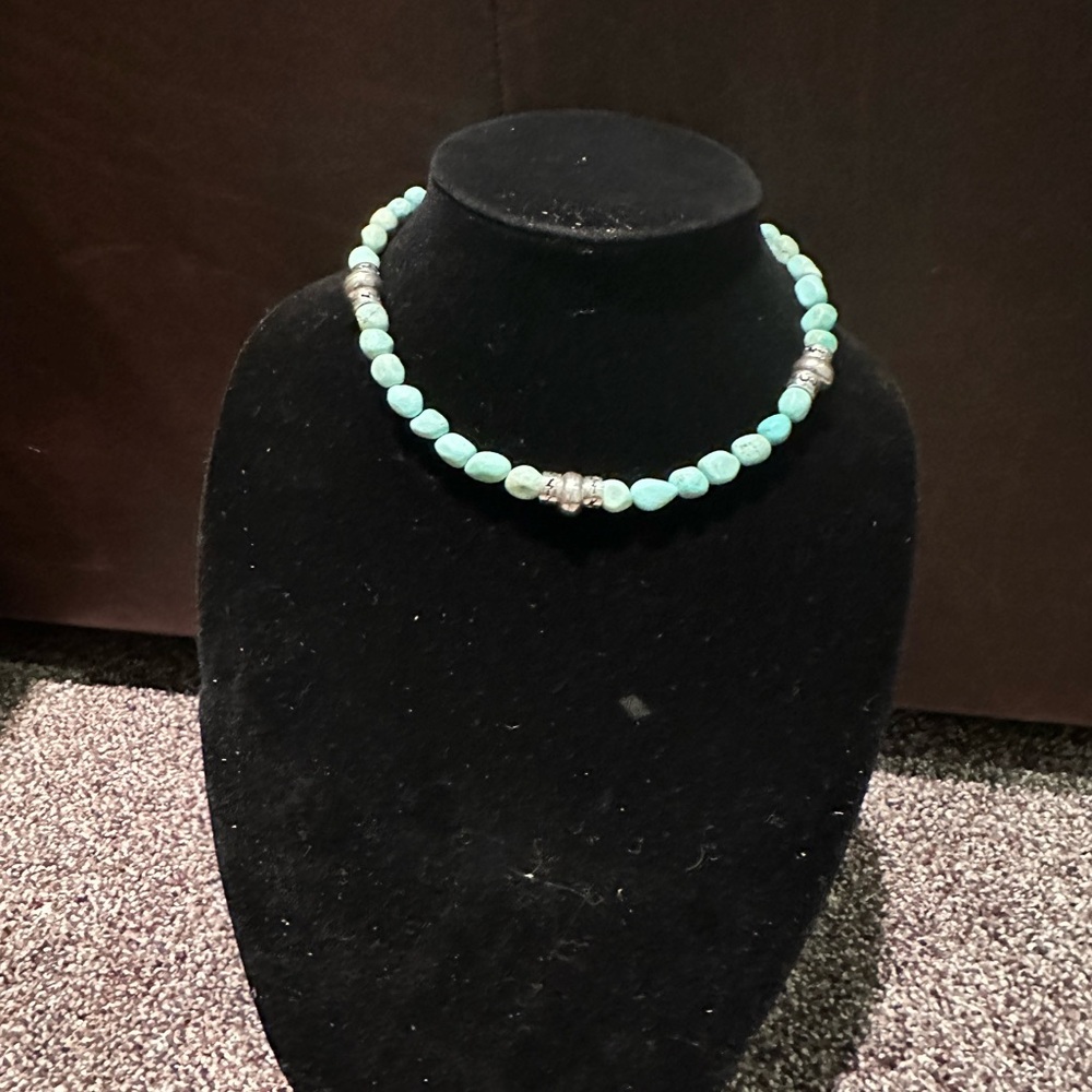 Hand Crafted Natural Turquoise & Sterling Silver Beaded Choker